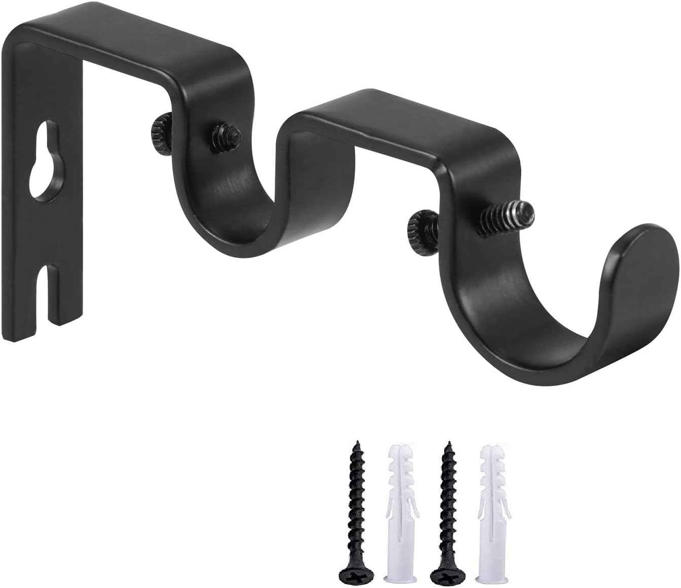 Heavy Duty Double Curtain Rod Brackets, 1" & 5/8" Inch Rod Holders (Set of 2, Black)