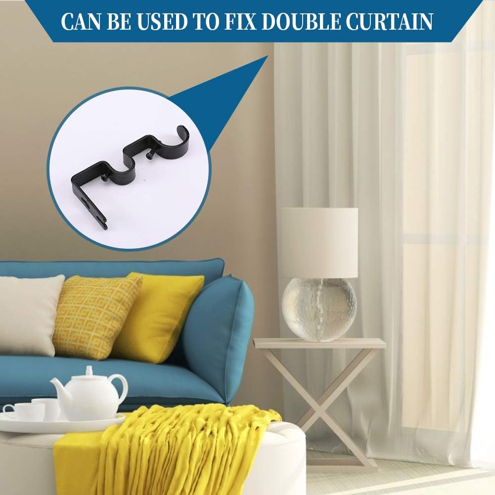 Heavy Duty Double Curtain Rod Brackets, 1" & 5/8" Inch Rod Holders (Set of 2, Black)
