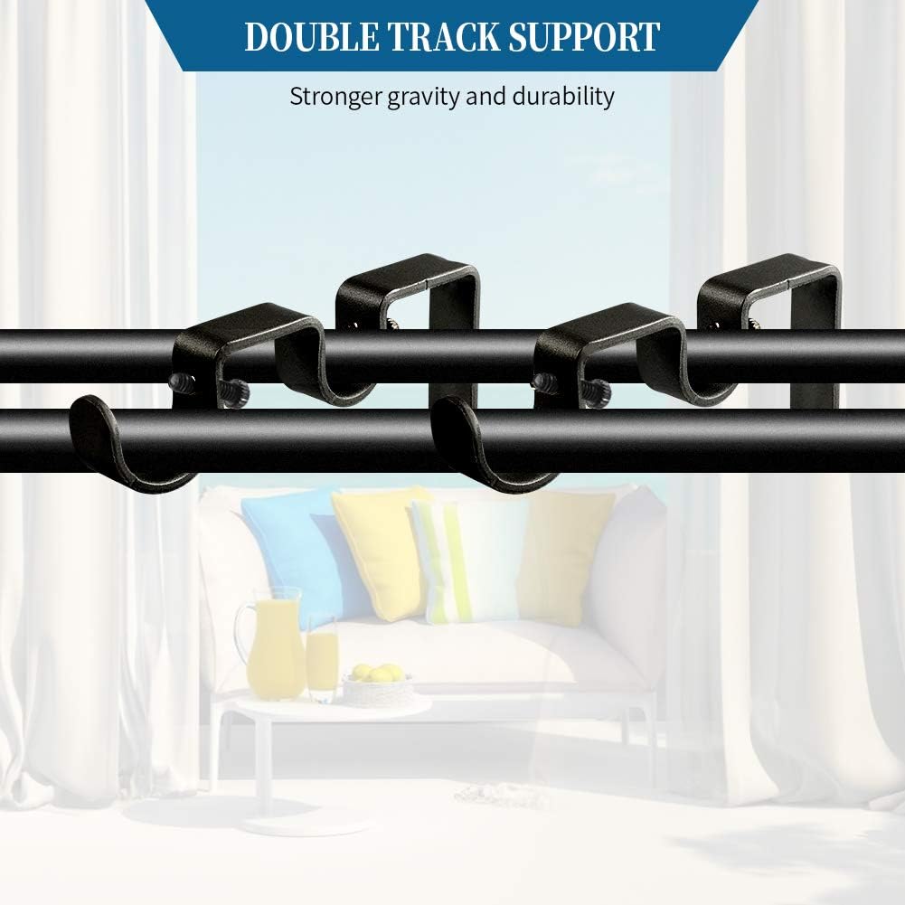 Heavy Duty Double Curtain Rod Brackets, 1" & 5/8" Inch Rod Holders (Set of 2, Black)