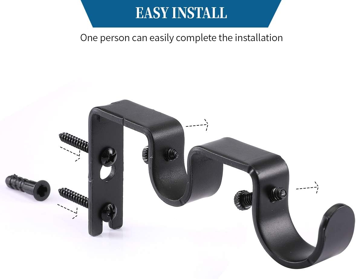 Heavy Duty Double Curtain Rod Brackets, 1" & 5/8" Inch Rod Holders (Set of 2, Black)