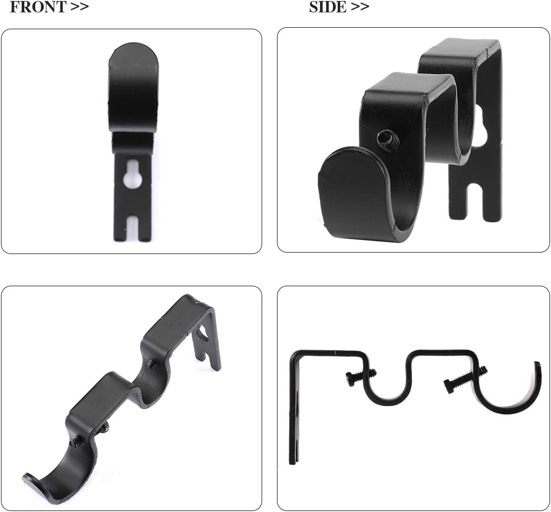 Heavy Duty Double Curtain Rod Brackets, 1" & 5/8" Inch Rod Holders (Set of 2, Black)