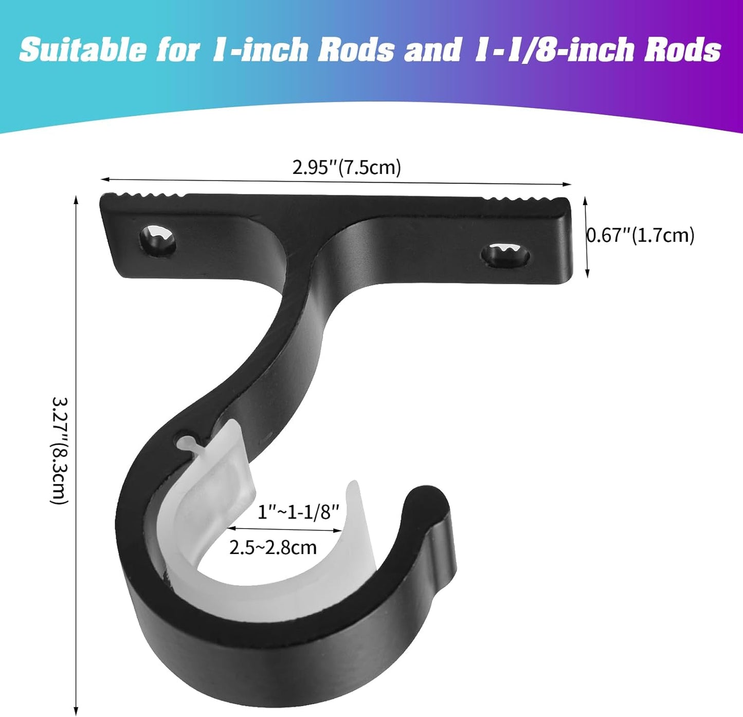 Ceiling Mount & Wall Installation Curtain Rod Brackets Holders for 1 Inch Rod, Black (Set of 2, Black)