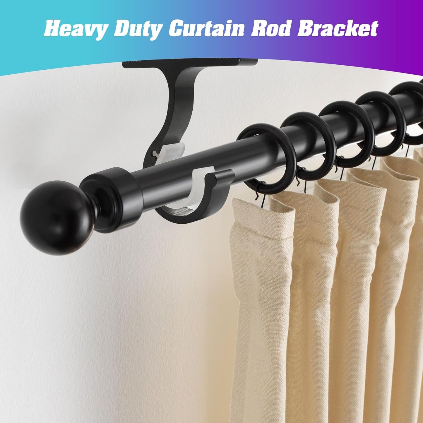 Ceiling Mount & Wall Installation Curtain Rod Brackets Holders for 1 Inch Rod, Black (Set of 2, Black)