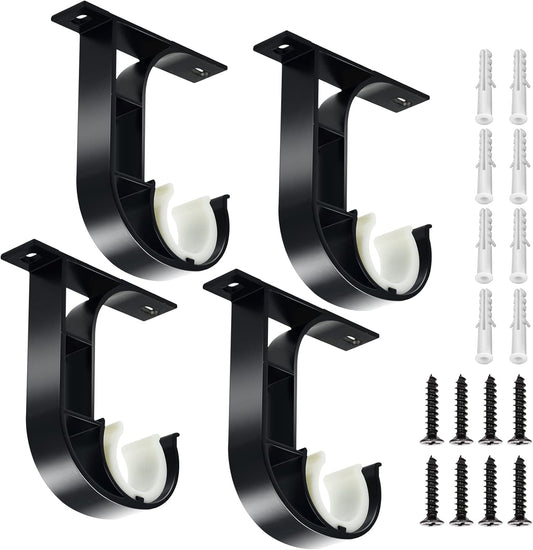 Ceiling Curtain Rod Bracket, 4 Pack Heavy Duty Curtain Rod Holders, Aluminum Alloy, Black Ceiling Curtain Hooks Hangers Fit for 1 Inch Drapery Rods