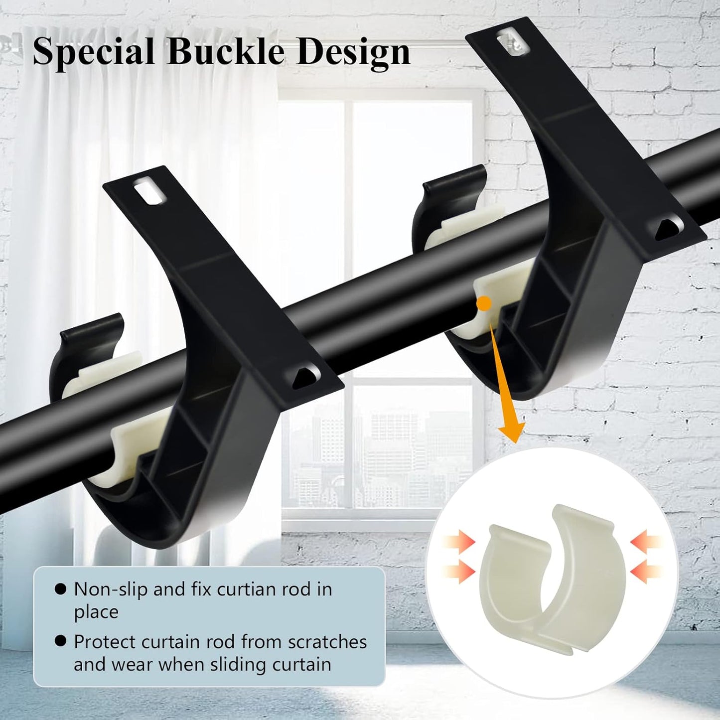 Ceiling Curtain Rod Bracket, 4 Pack Heavy Duty Curtain Rod Holders, Aluminum Alloy, Black Ceiling Curtain Hooks Hangers Fit for 1 Inch Drapery Rods