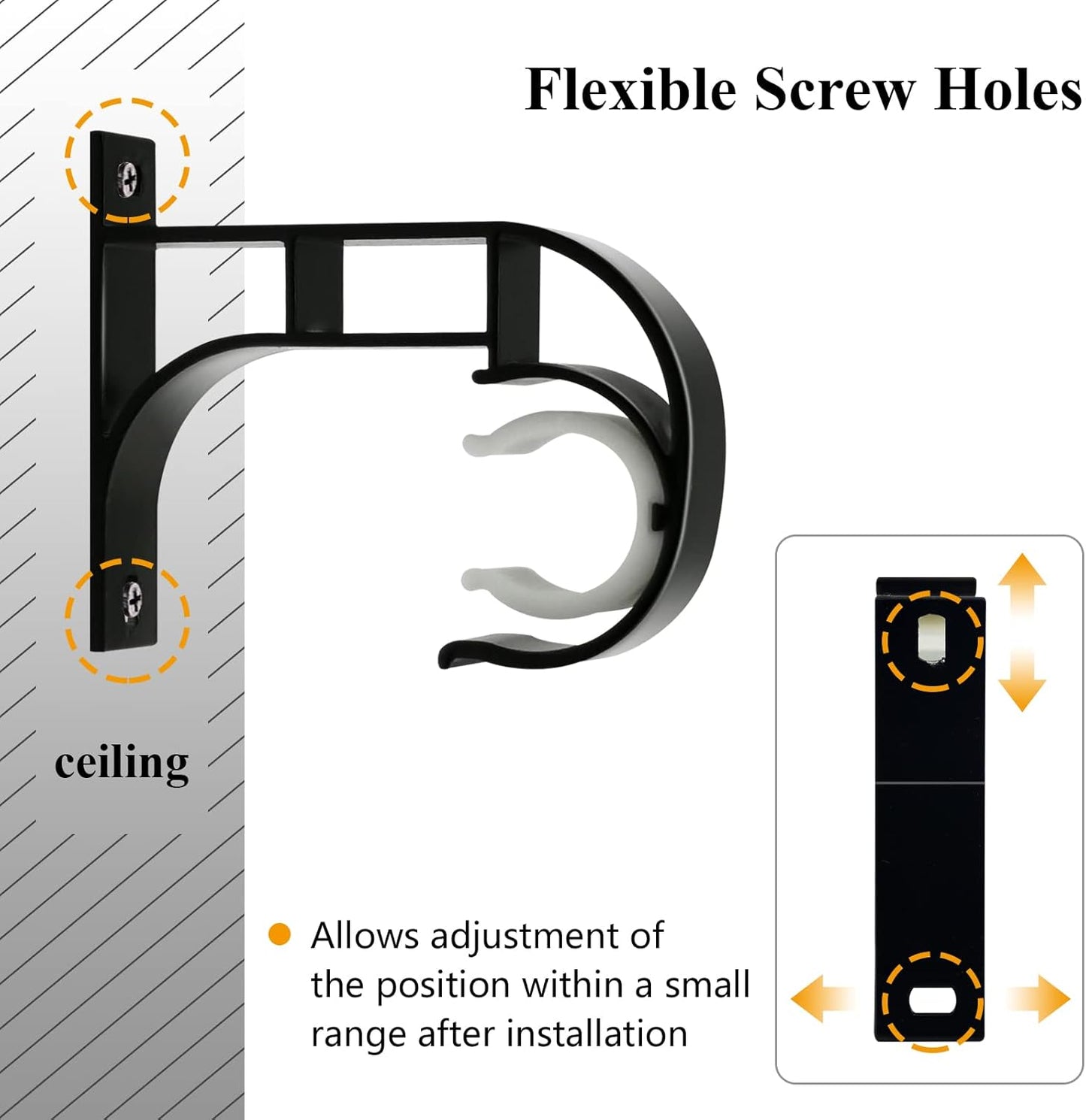 Ceiling Curtain Rod Bracket, 4 Pack Heavy Duty Curtain Rod Holders, Aluminum Alloy, Black Ceiling Curtain Hooks Hangers Fit for 1 Inch Drapery Rods
