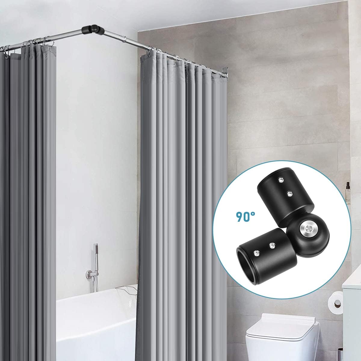 Curtain Rod Corner Connector Heavy Duty Hinged Elbow Connector, Adjustable Corner Curtain Rod Connector for 1 Inch Bay Window Curtain Rods, Black 1 Pack