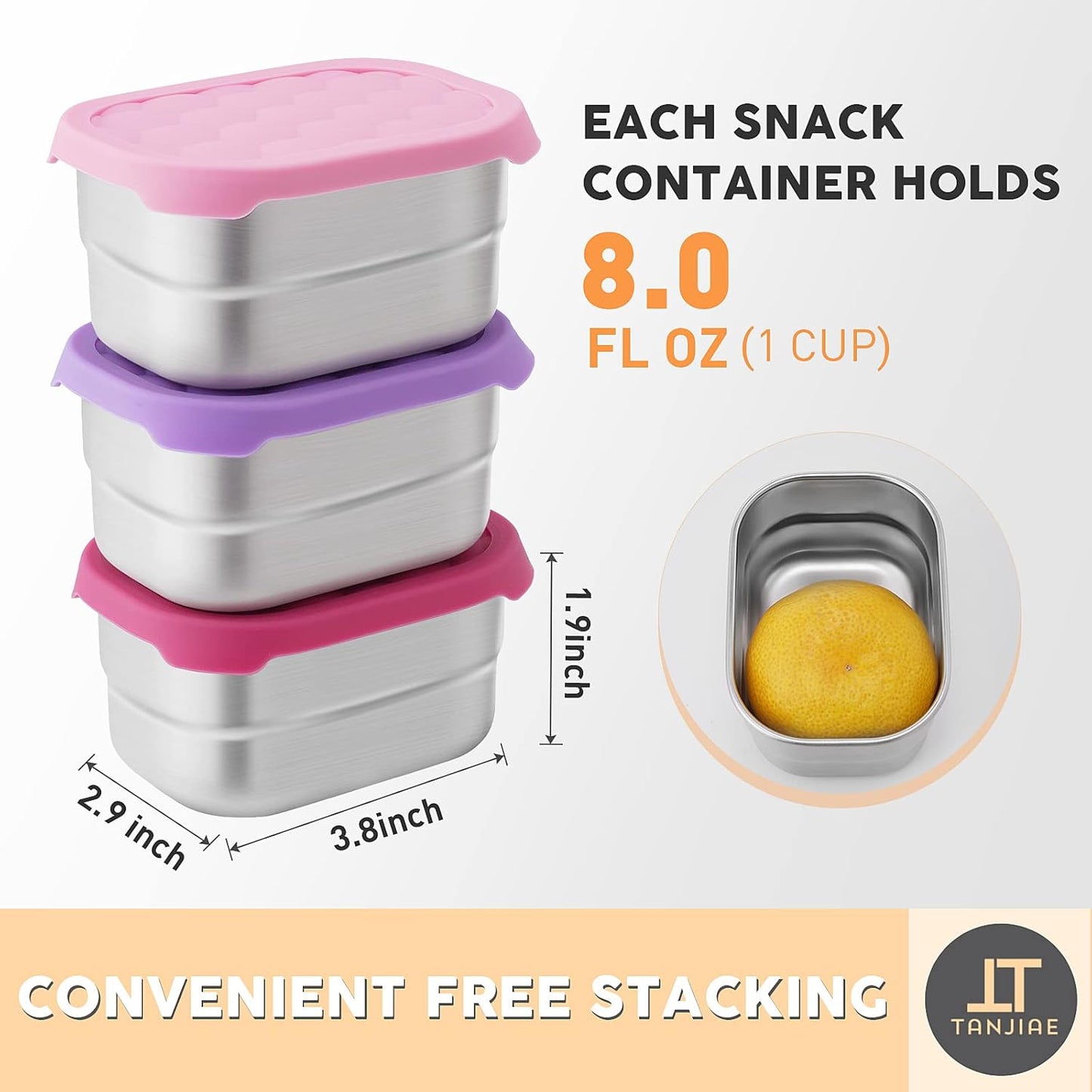 Small (1 CUP) Stainless Steel Snack Containers for Kids | Easy Open Leak Proof Food Containers with Silicone Lids - Perfect l Toddler Lunch Box for Daycare and School (8oz)