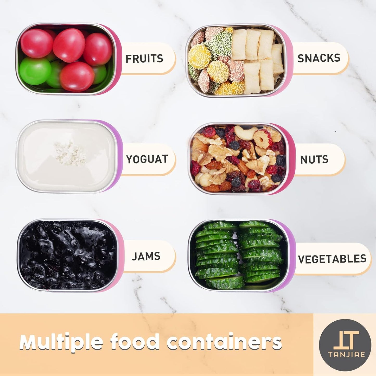 Small (1 CUP) Stainless Steel Snack Containers for Kids | Easy Open Leak Proof Food Containers with Silicone Lids - Perfect l Toddler Lunch Box for Daycare and School (8oz)