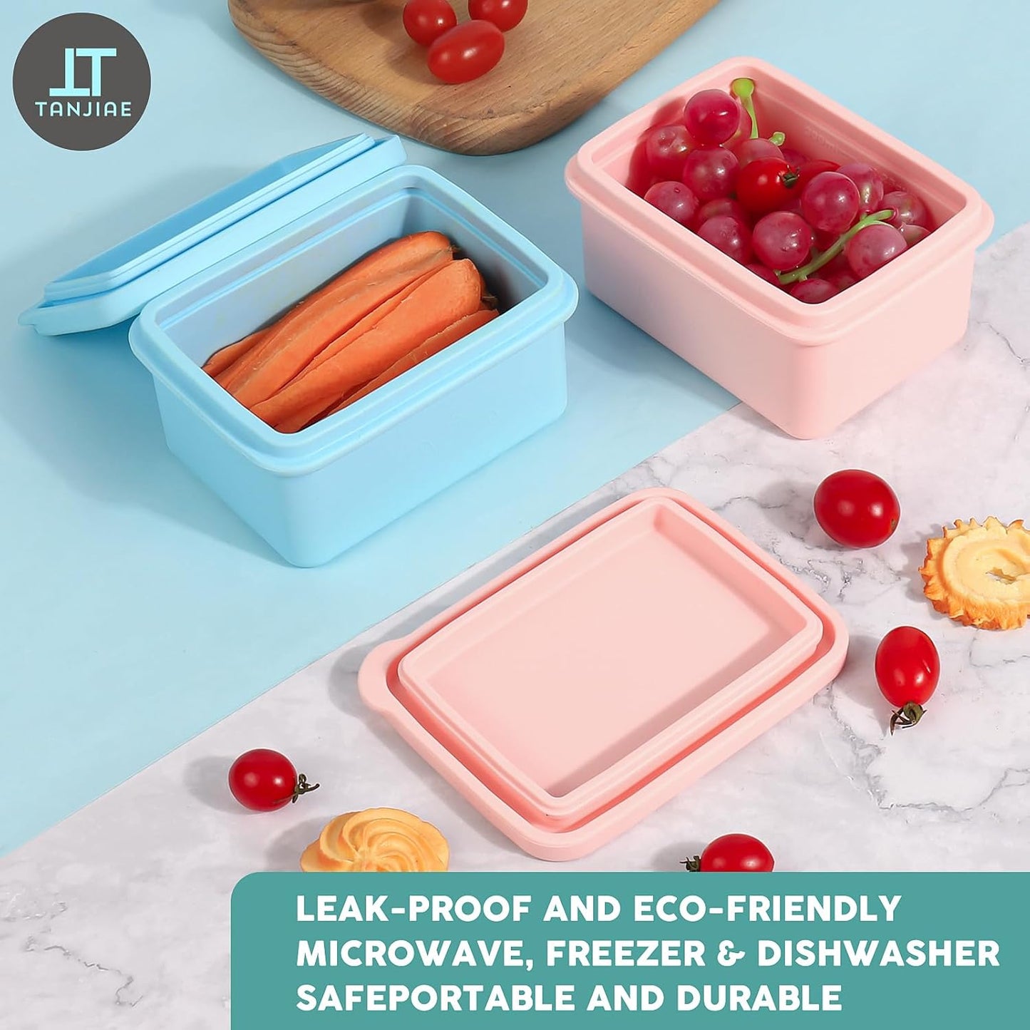 Silicone Snack Containers for Kids, Leak Proof Microwavable Small Lunch Box Containers with Lids for Toddlers, 1 Cup BPA Free Freezer Molds for Soups/Baby Food Storage (13.5oz*2)