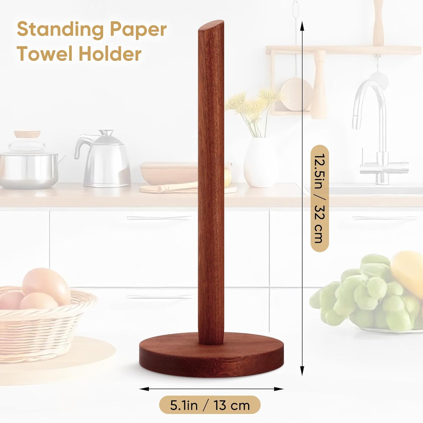 Wooden Paper Towel Holder Countertop - Solid Ebony Paper Towel Dispenser Stand, Walnut