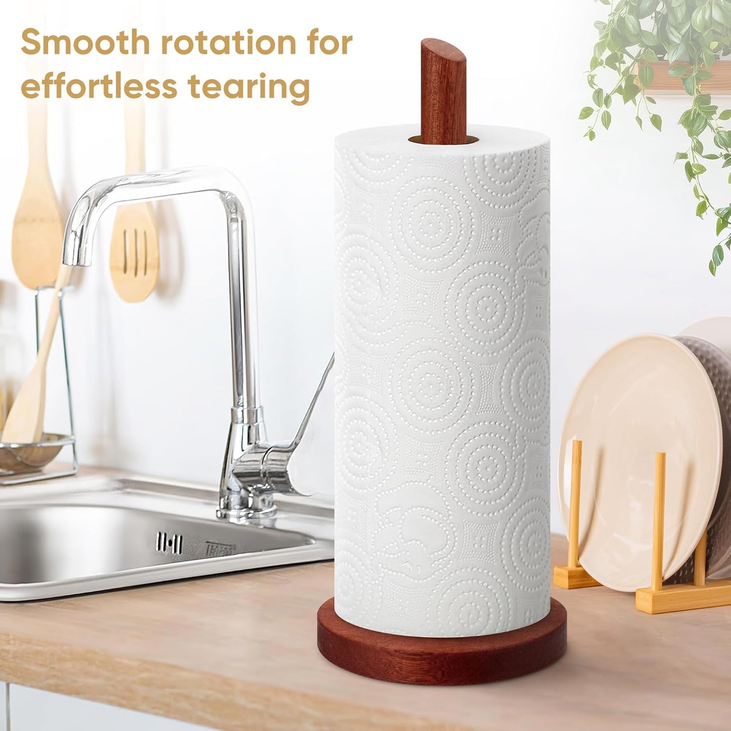 Wooden Paper Towel Holder Countertop - Solid Ebony Paper Towel Dispenser Stand, Walnut