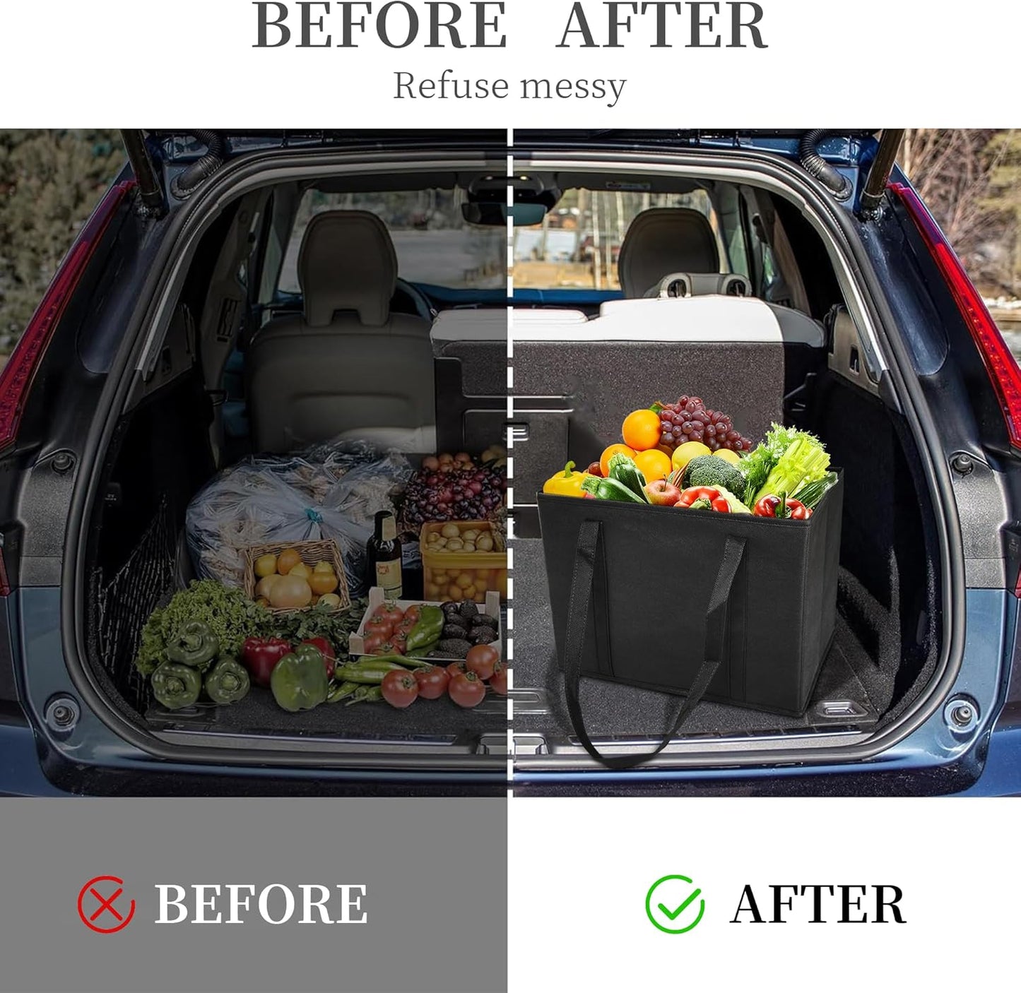 Reusable Grocery Bags, Folding Shopping Bags with reinforced Bottom & Handles, Heavy Duty Reusable Bags for Groceries