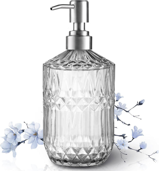 13 Oz Refillable Soap Dispenser, Glass Soap Dispenser for Dispense Hand Soap, Dish Soap, Lotion 2pack (Clear)