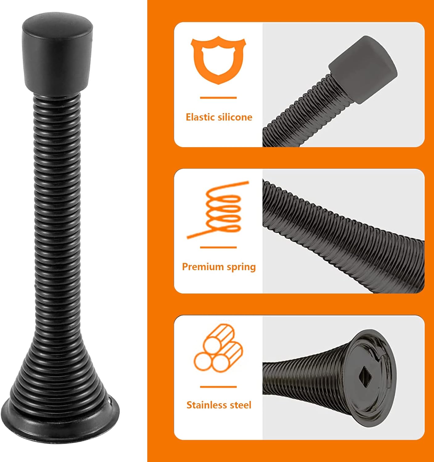 Spring Door Stopper, 5 Pcs Wall Mounted Spring Doorstop, Spring Door Stop for Walls, Black
