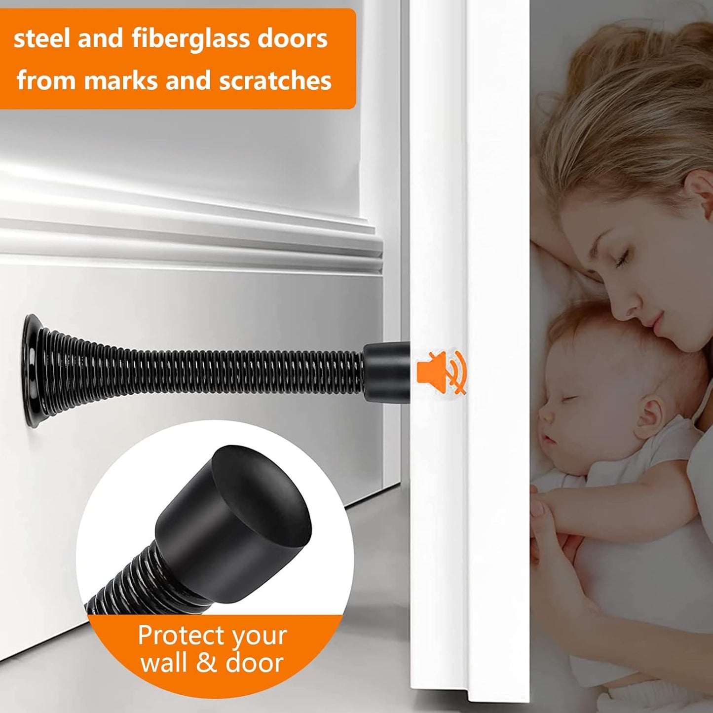 Spring Door Stopper, 5 Pcs Wall Mounted Spring Doorstop, Spring Door Stop for Walls, Black