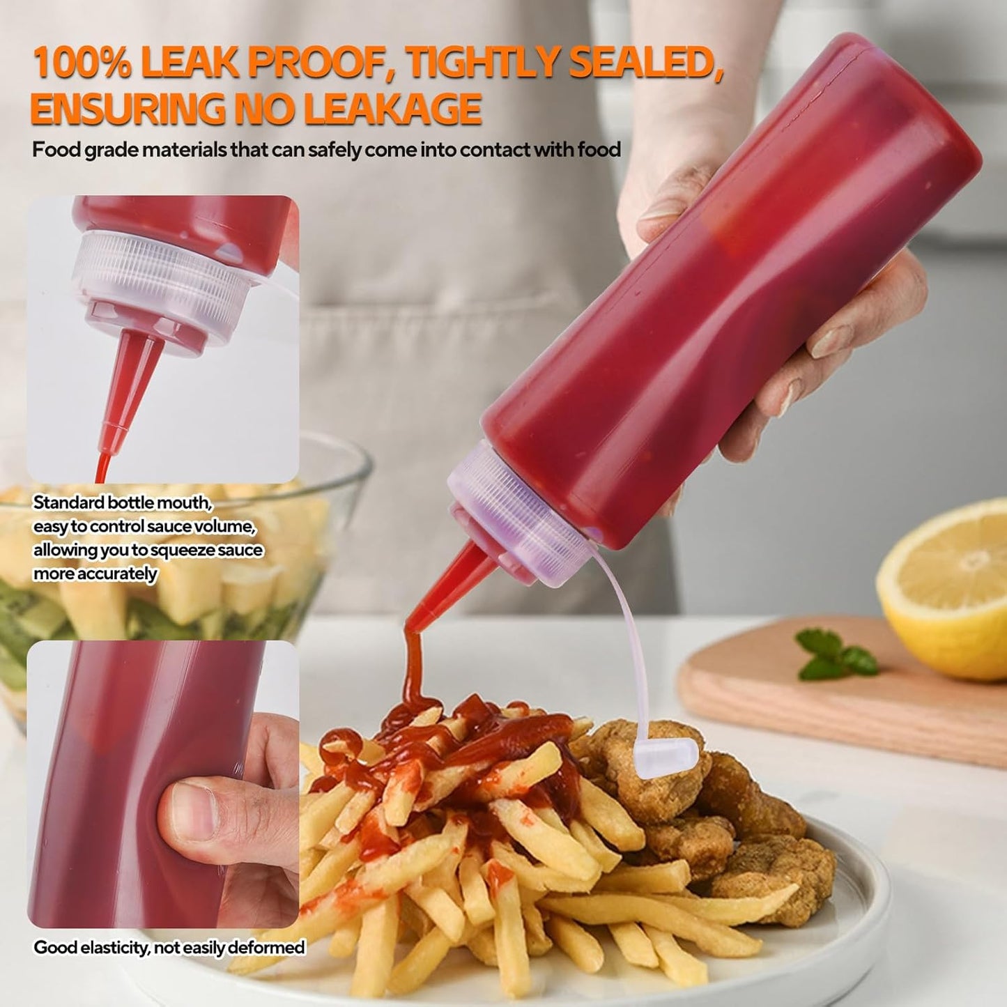 4 Pcs 8 oz Condiment Squeeze Bottles for Sauce, Plastic Squeeze Bottles, Squirt Bottle Oil Container Dispenser for Ketchup, Sauce, BBQ, Grilling, Salad Dressing, Honey,Paint and Craft