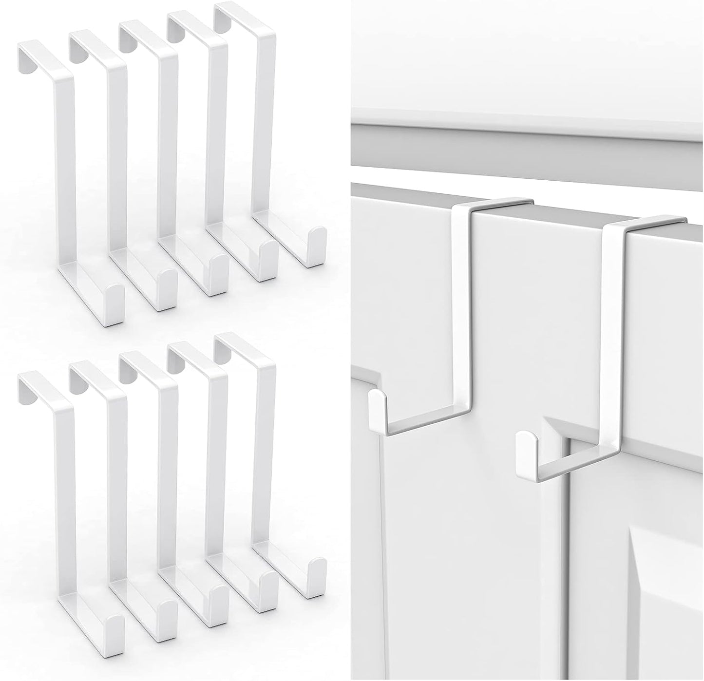Over The Door Hooks 10 Pack, Z-Shaped Door Hanger Hook Fits The 1 3/8" and 1 3/4" Door Widths, Reversible Metal Door Hooks for Hanging Clothes, Coats, Towels, Shoe Organizers (White)
