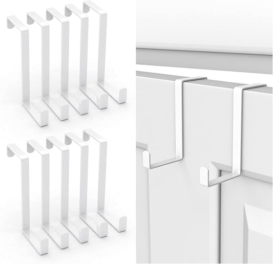 Over The Door Hooks 10 Pack, Z-Shaped Door Hanger Hook Fits The 1 3/8" and 1 3/4" Door Widths, Reversible Metal Door Hooks for Hanging Clothes, Coats, Towels, Shoe Organizers (White)