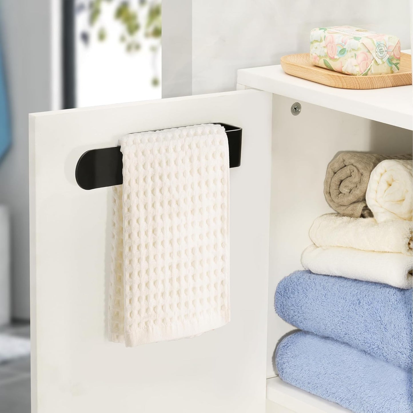 8 Inch Hand Towel Holder, Self Adhesive Towel Bar for Bathroom, Rustproof Aluminum U-Shape Towel Rack Stick on Wall, Black