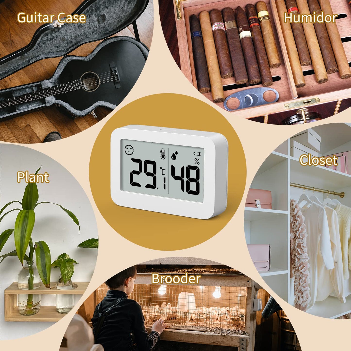 2-Pack Mini Hygrometer Indoor Thermometer, Humidity Gauge with ℃/℉ Switch, Humidity Meter Digital Temperature Monitor for Greenhouse Babyroom Cellar Reptile Incubator Closet