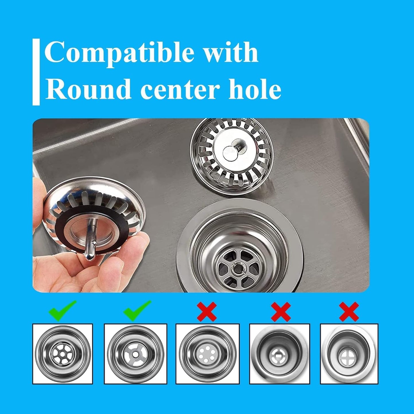 [2 Pack]  Kitchen Sink Strainer - Sink Drain Stopper - Kitchen Sink Plug with Anti-Clogging Basket - Bouchon Evier Cuisine - Compatible with 79–83mm Inner Diameter