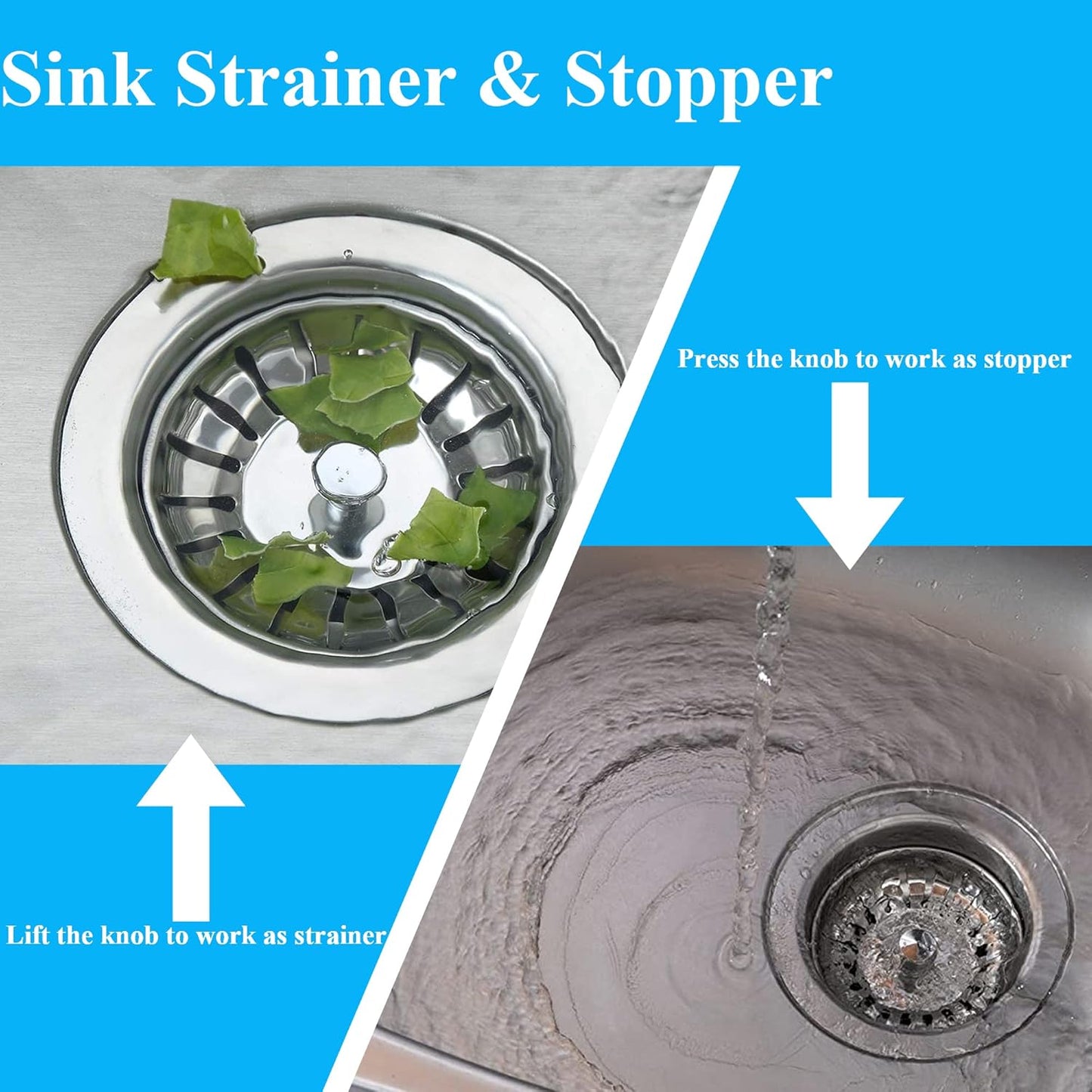 [2 Pack]  Kitchen Sink Strainer - Sink Drain Stopper - Kitchen Sink Plug with Anti-Clogging Basket - Bouchon Evier Cuisine - Compatible with 79–83mm Inner Diameter