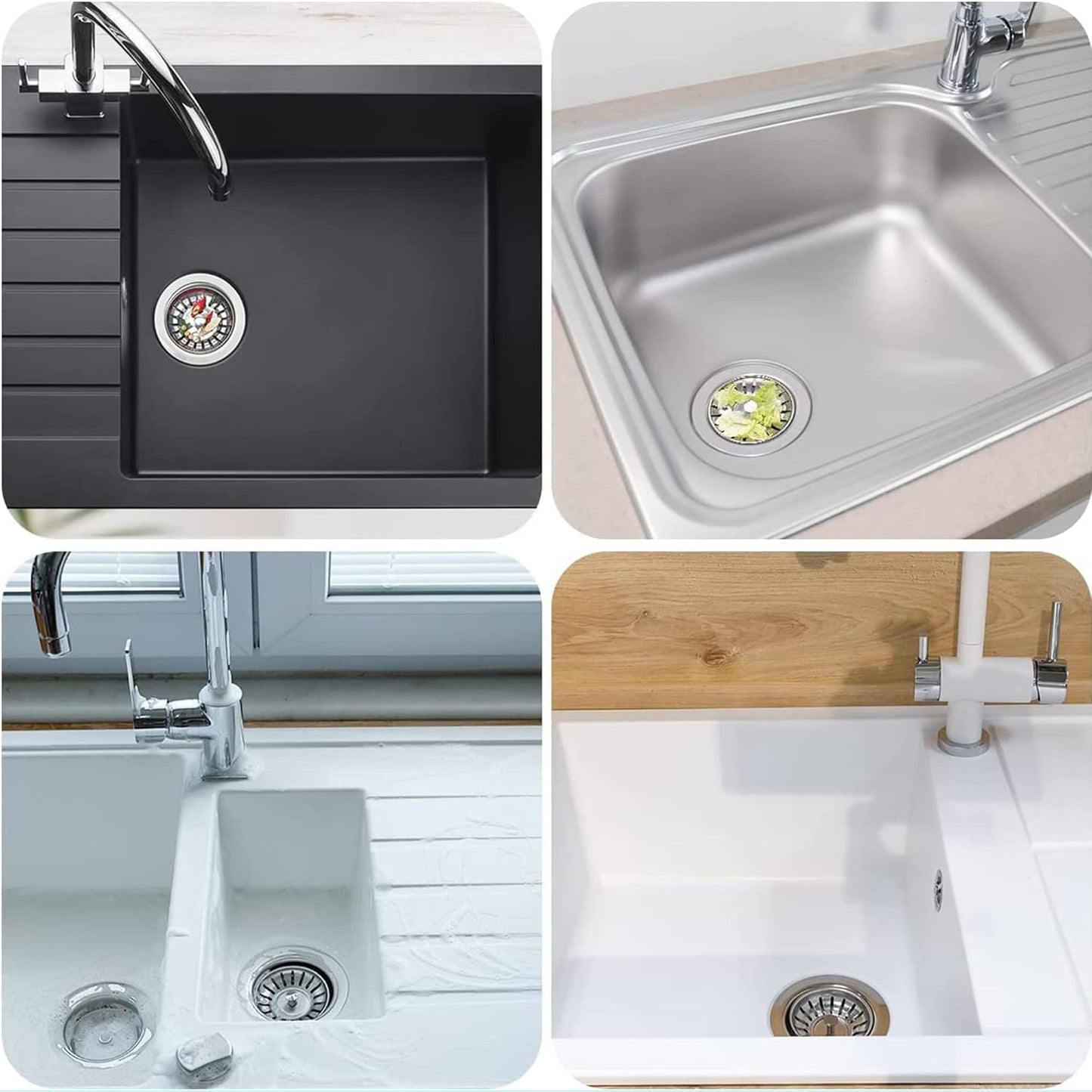 [2 Pack]  Kitchen Sink Strainer - Sink Drain Stopper - Kitchen Sink Plug with Anti-Clogging Basket - Bouchon Evier Cuisine - Compatible with 79–83mm Inner Diameter