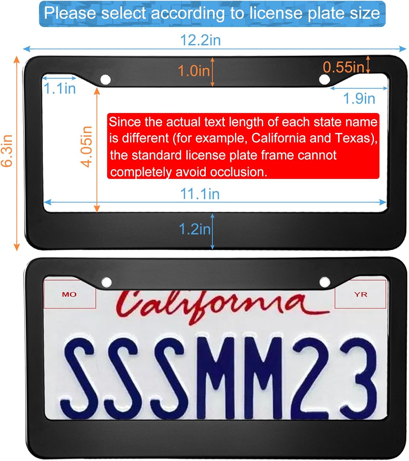 2PCS Matte Black License Plate Frames, 2 Holes Solid Aluminum License Plate Holder, Universal Car License Plate Frame for Man, Licence Plate Frame Black and Screws, by