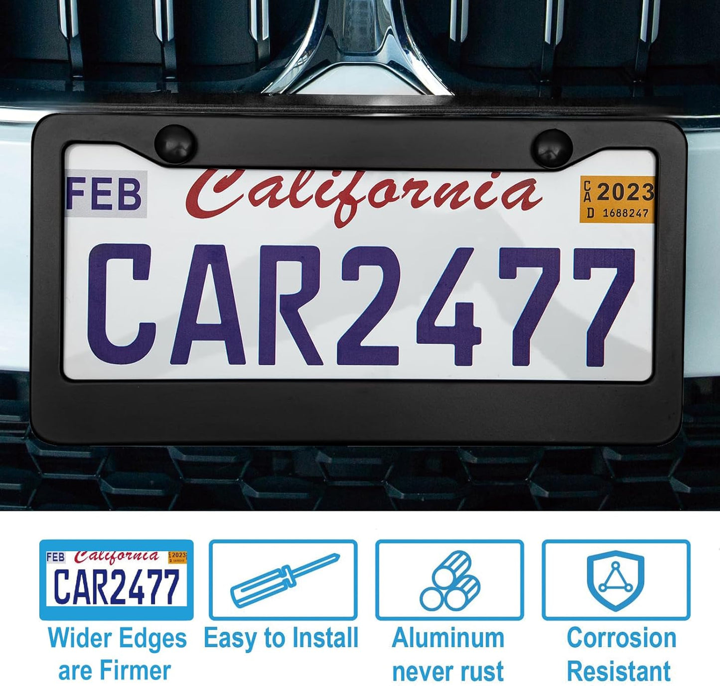 2PCS Matte Black License Plate Frames, 2 Holes Solid Aluminum License Plate Holder, Universal Car License Plate Frame for Man, Licence Plate Frame Black and Screws, by