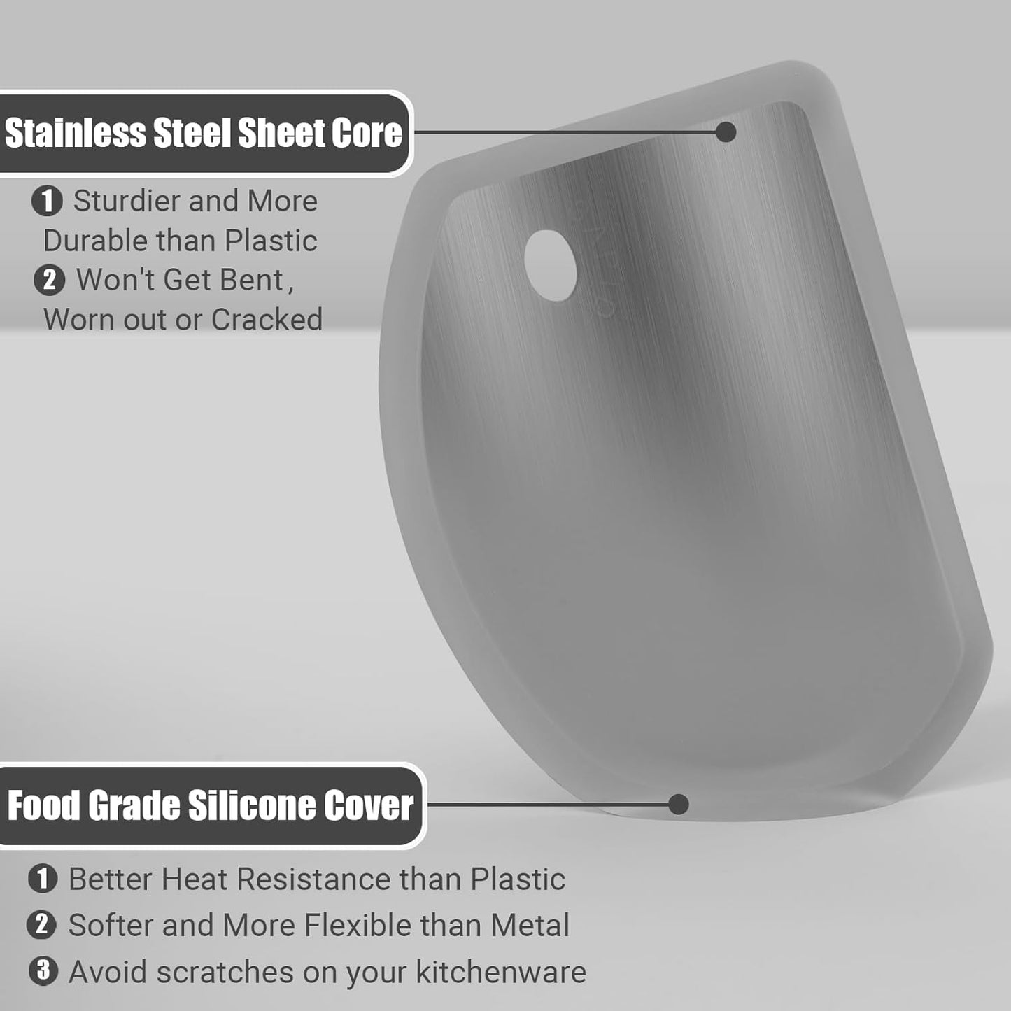 Silicone Bowl Scraper Flexible Curved Edge, Food Grade Bench Dough Scraper for Baking Sourdough Bread, Cake, Fondant Icing, Heat- Resistance Kitchen Dish Pan Scrapers (5.98"×4.3", Gray)