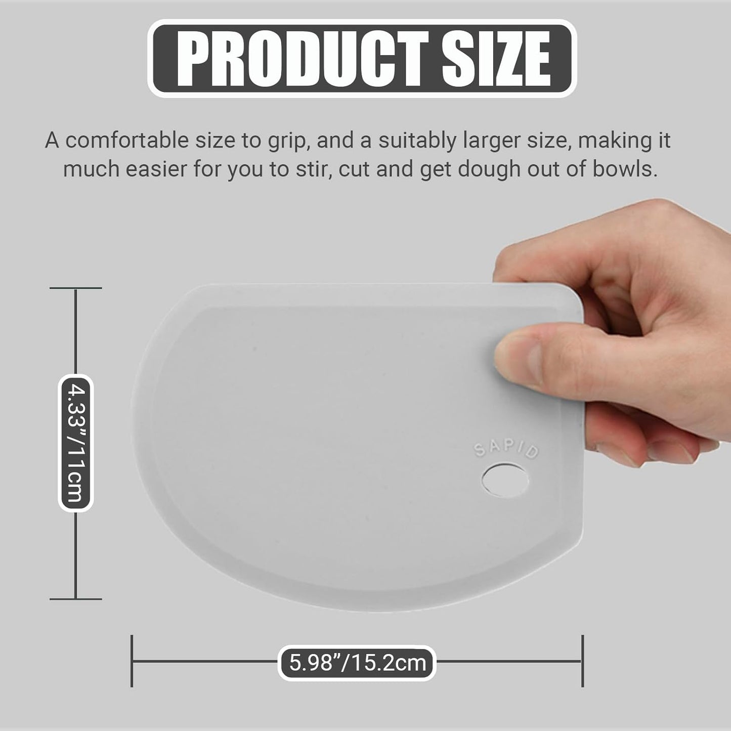Silicone Bowl Scraper Flexible Curved Edge, Food Grade Bench Dough Scraper for Baking Sourdough Bread, Cake, Fondant Icing, Heat- Resistance Kitchen Dish Pan Scrapers (5.98"×4.3", Gray)