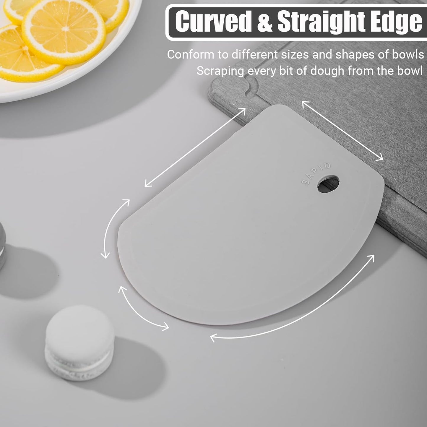 Silicone Bowl Scraper Flexible Curved Edge, Food Grade Bench Dough Scraper for Baking Sourdough Bread, Cake, Fondant Icing, Heat- Resistance Kitchen Dish Pan Scrapers (5.98"×4.3", Gray)