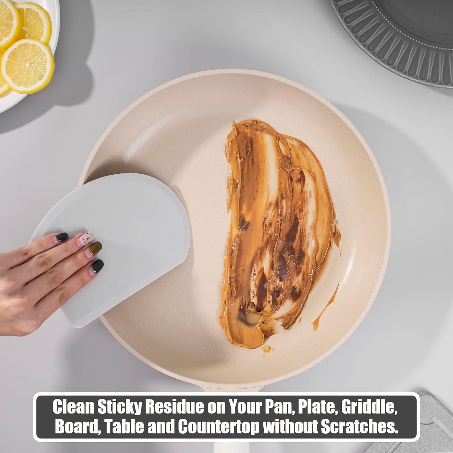 Silicone Bowl Scraper Flexible Curved Edge, Food Grade Bench Dough Scraper for Baking Sourdough Bread, Cake, Fondant Icing, Heat- Resistance Kitchen Dish Pan Scrapers (5.98"×4.3", Gray)