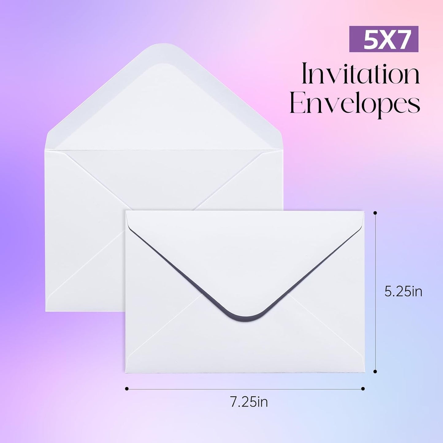 50PACK 5x7 Envelopes for Invitations, White A7 Envelopes for Wedding, Graduation, RSVP Cards, Gummed V Flag 5 1/4 x 7 1/4 inch