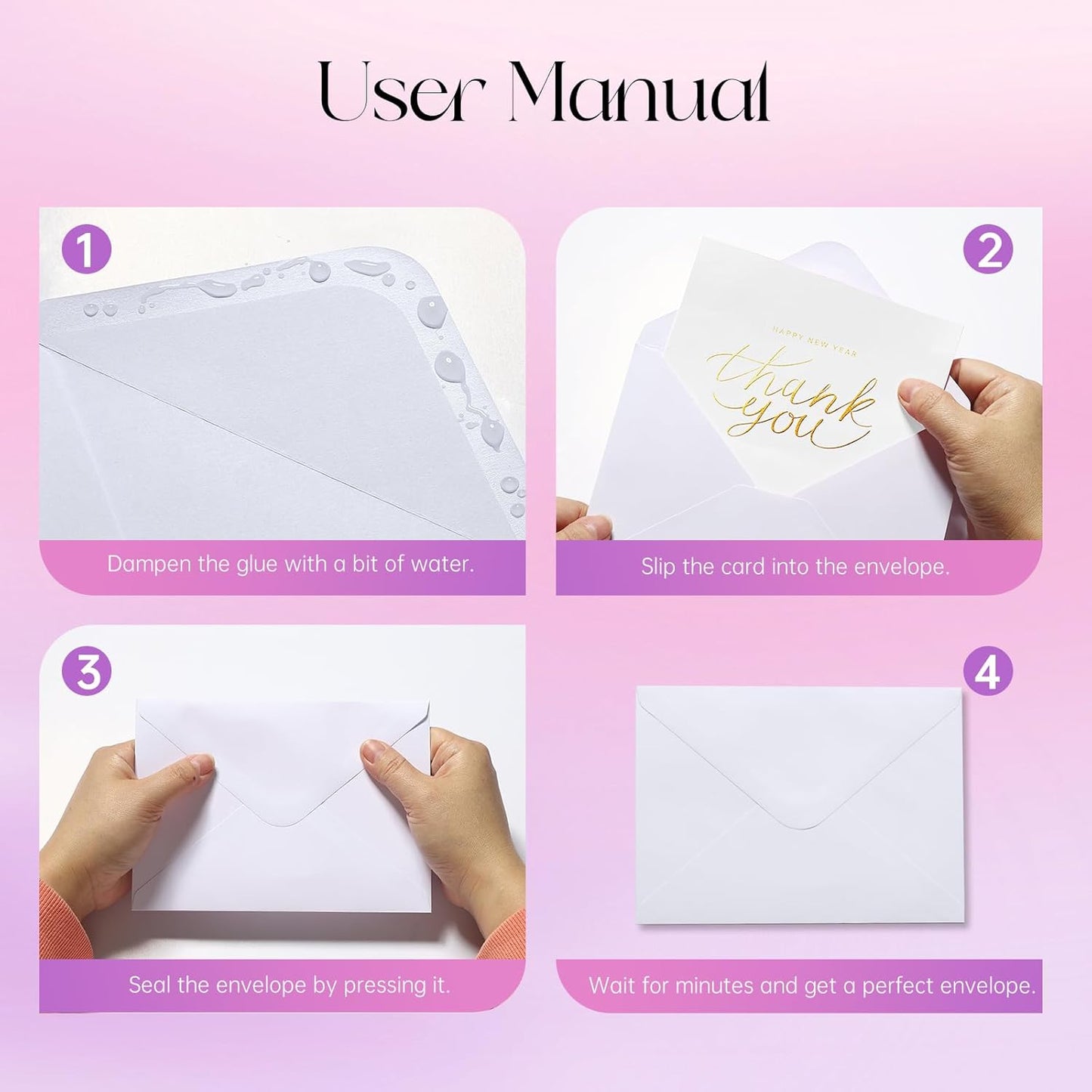 50PACK 5x7 Envelopes for Invitations, White A7 Envelopes for Wedding, Graduation, RSVP Cards, Gummed V Flag 5 1/4 x 7 1/4 inch
