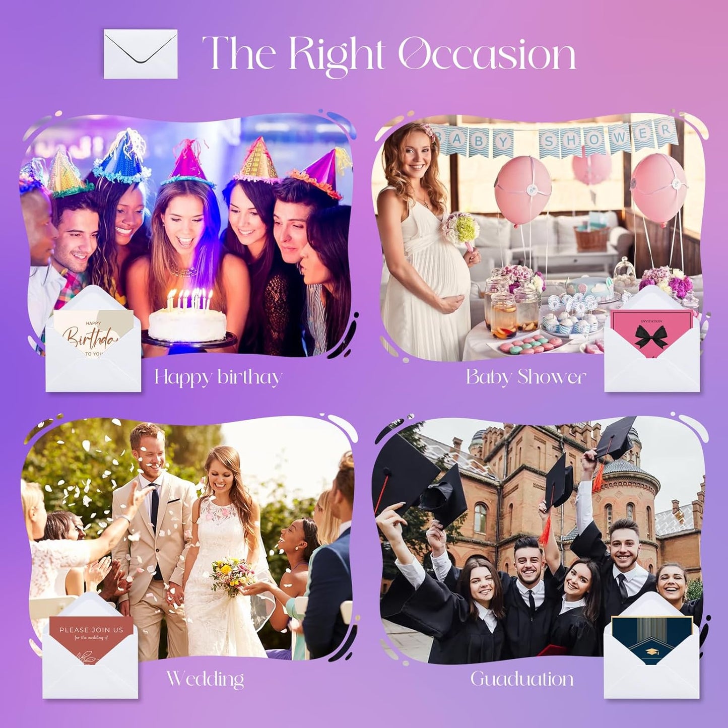 50PACK 5x7 Envelopes for Invitations, White A7 Envelopes for Wedding, Graduation, RSVP Cards, Gummed V Flag 5 1/4 x 7 1/4 inch