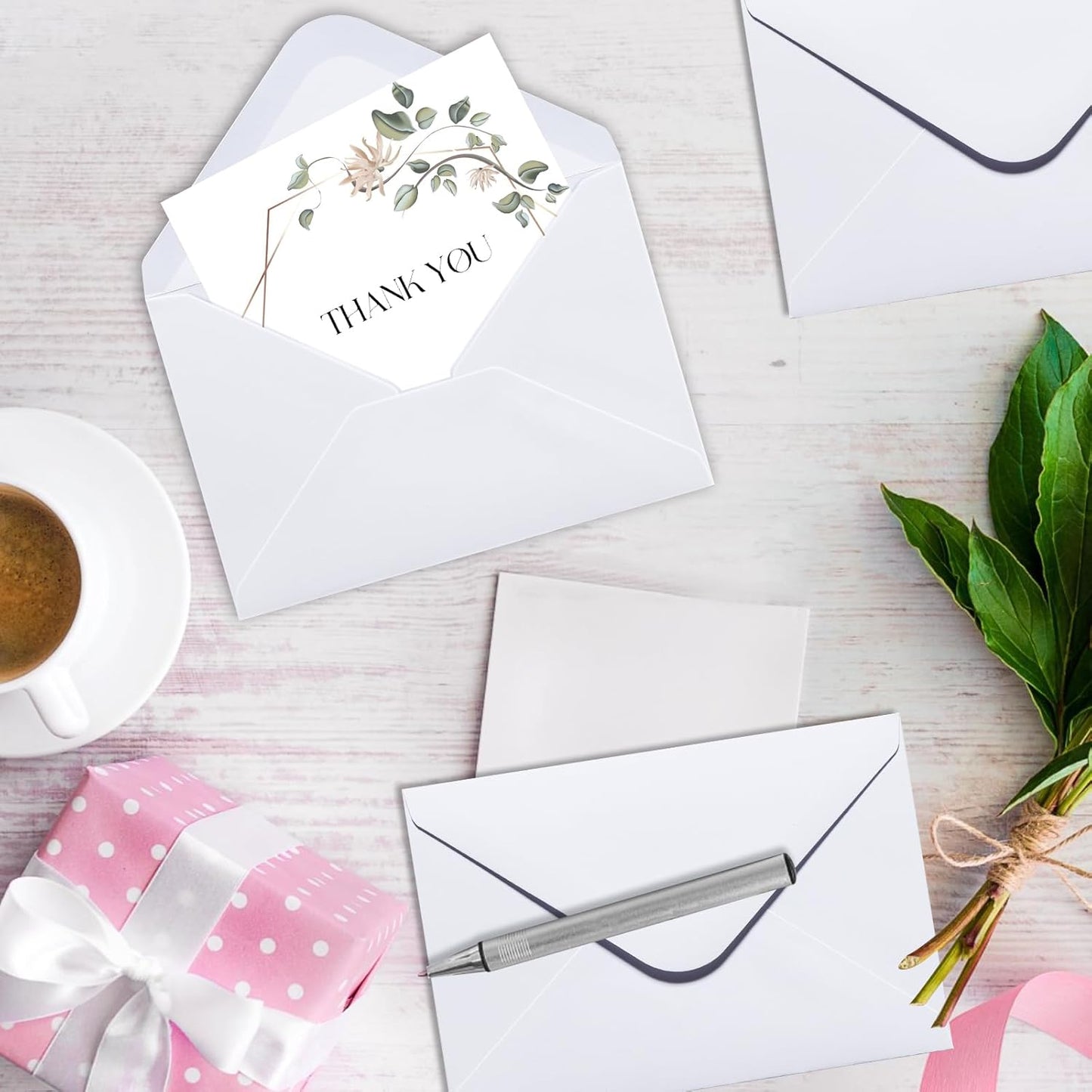50PACK 5x7 Envelopes for Invitations, White A7 Envelopes for Wedding, Graduation, RSVP Cards, Gummed V Flag 5 1/4 x 7 1/4 inch