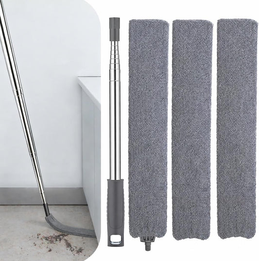 Retractable Gap Dust Cleaner with Extension Pole, Cleaning Tools with 3 Microfiber Dusting Cloths, Extendable Long Handle Duster for Cleaning Under Refrigerator Sofa Furniture Appliance