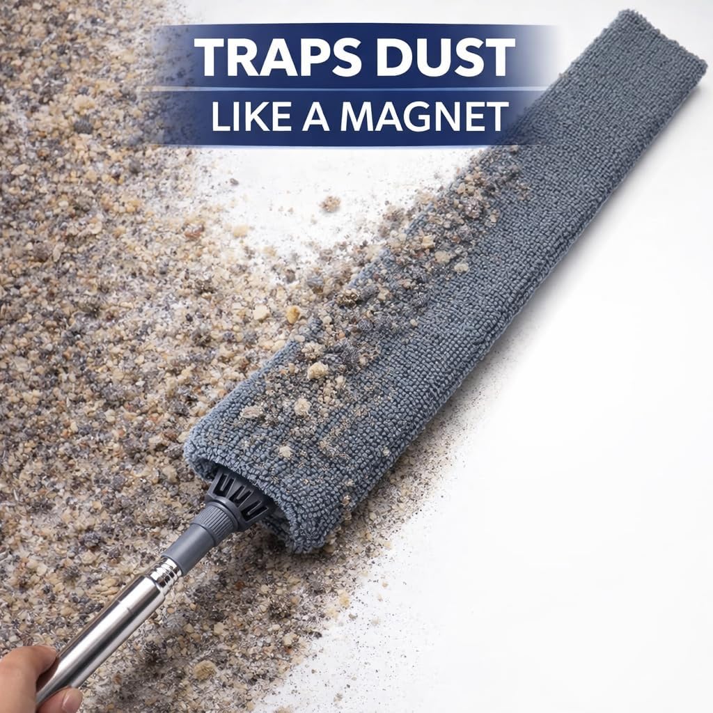 Retractable Gap Dust Cleaner with Extension Pole, Cleaning Tools with 3 Microfiber Dusting Cloths, Extendable Long Handle Duster for Cleaning Under Refrigerator Sofa Furniture Appliance