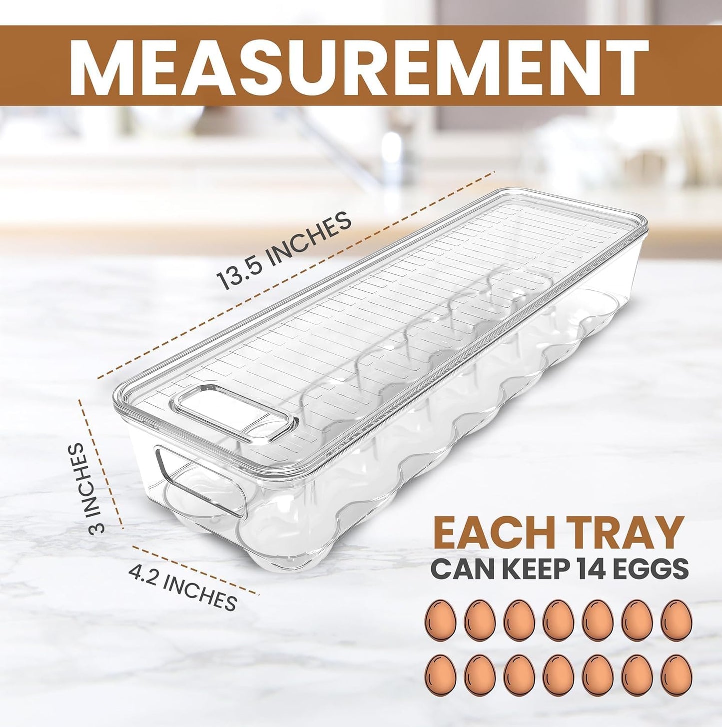 Pack of 2 - Egg Basket for fridge - Egg Holder for Fridge - 14 Egg Container With Lid & Handle, Egg Container For Refrigerator, Stackable Plastic Egg Tray with Lids (Clear)