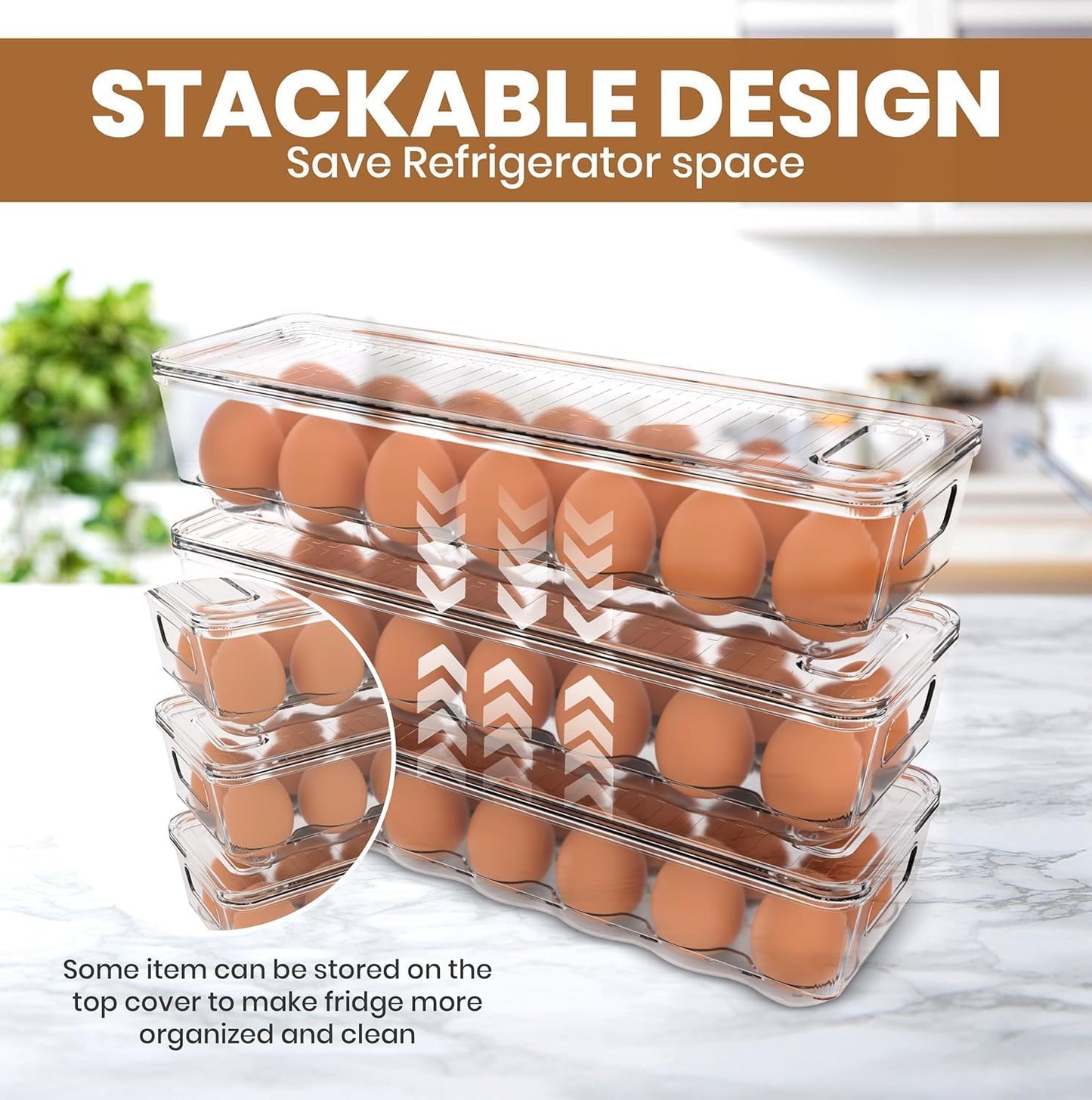 Pack of 2 - Egg Basket for fridge - Egg Holder for Fridge - 14 Egg Container With Lid & Handle, Egg Container For Refrigerator, Stackable Plastic Egg Tray with Lids (Clear)