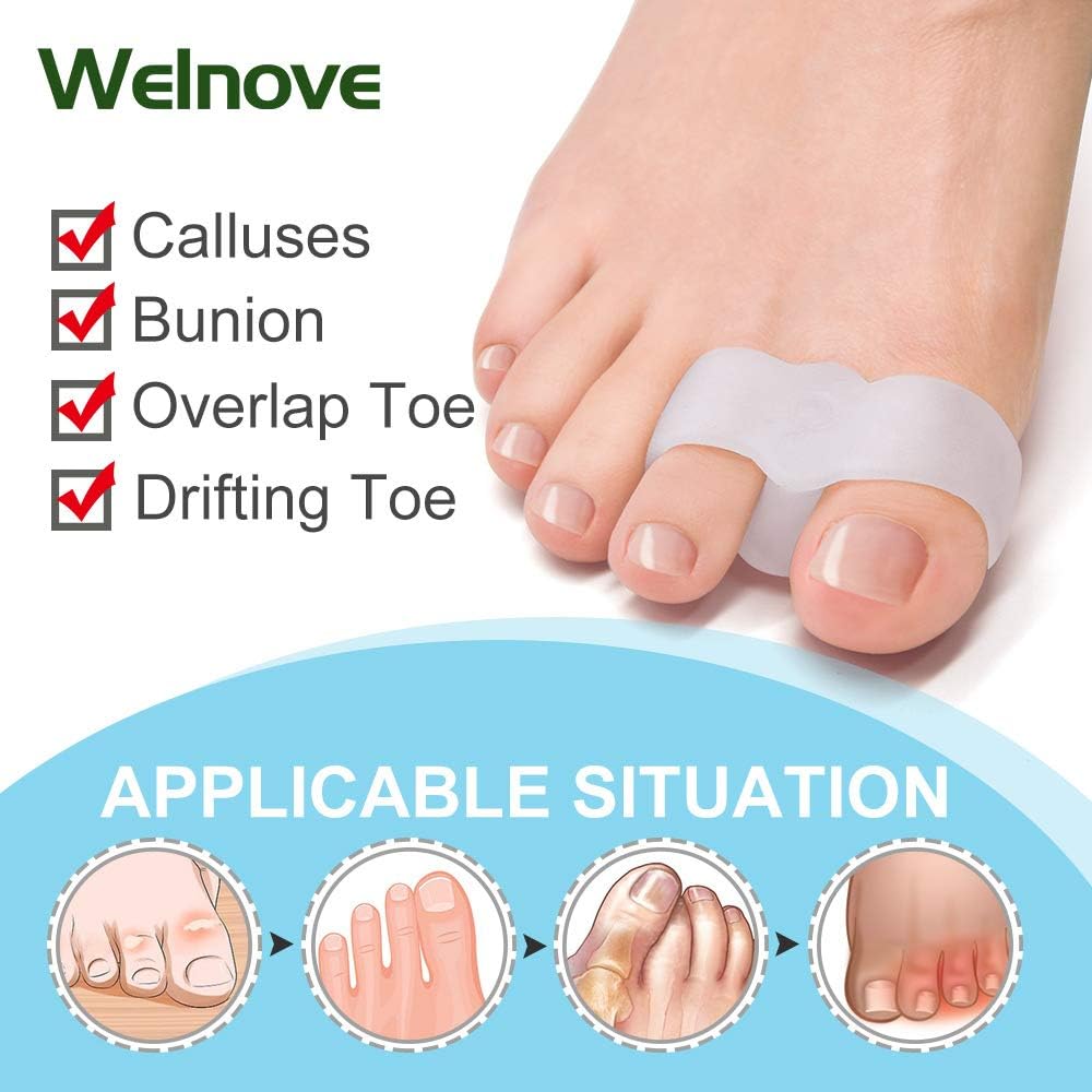 Pack of 12 Bunion Corrector, Toe Separators with 2 Loops, Big Toe Space Suitable for Bunion Pain Relief and Separating Overlapping Toes (White)