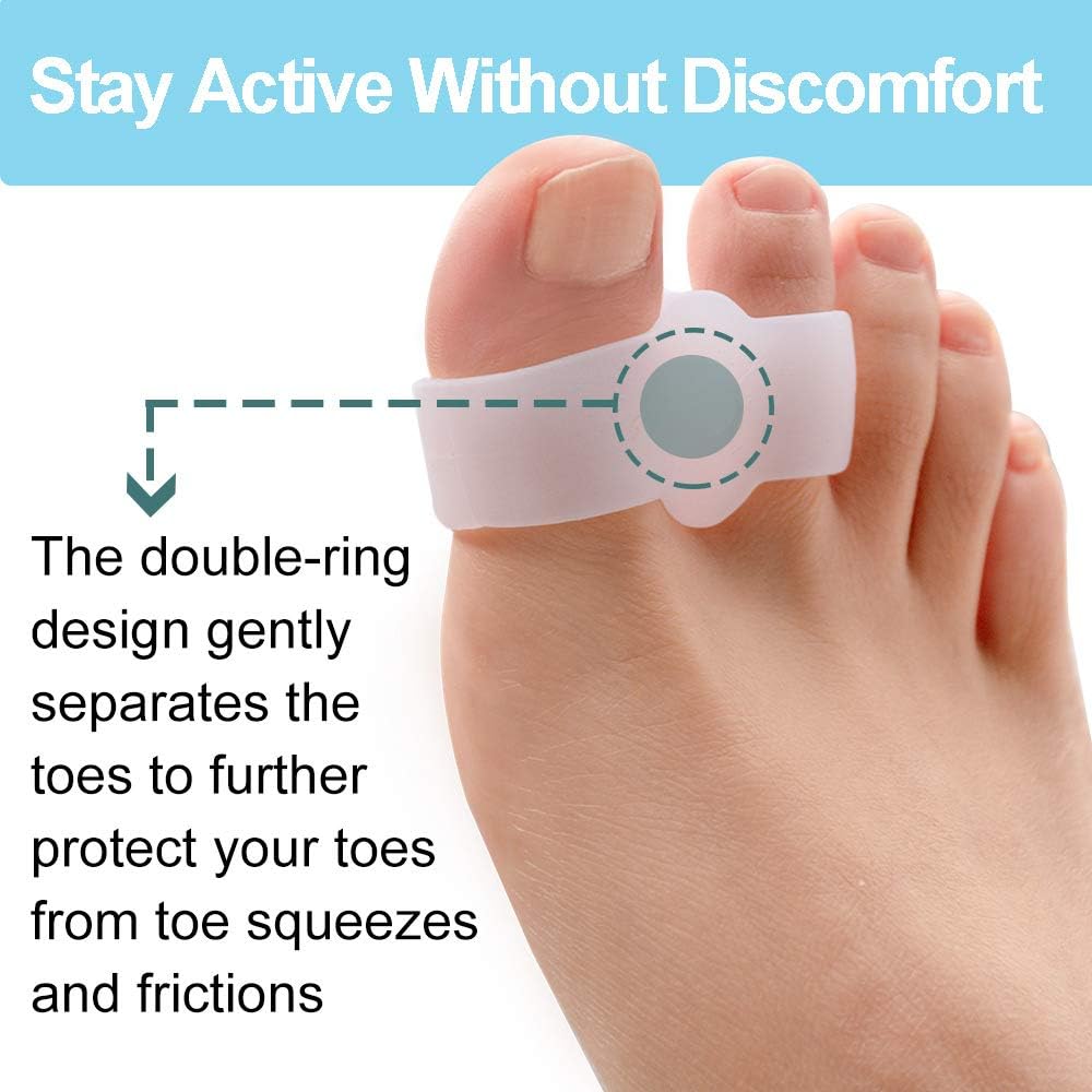 Pack of 12 Bunion Corrector, Toe Separators with 2 Loops, Big Toe Space Suitable for Bunion Pain Relief and Separating Overlapping Toes (White)
