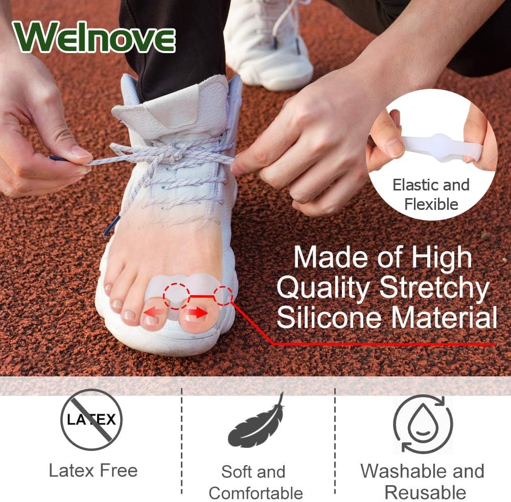 Pack of 12 Bunion Corrector, Toe Separators with 2 Loops, Big Toe Space Suitable for Bunion Pain Relief and Separating Overlapping Toes (White)