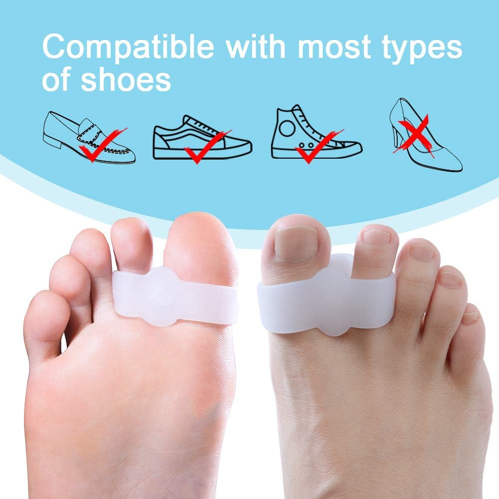 Pack of 12 Bunion Corrector, Toe Separators with 2 Loops, Big Toe Space Suitable for Bunion Pain Relief and Separating Overlapping Toes (White)