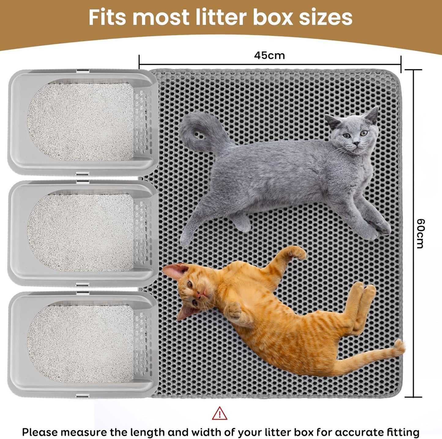 Cat Litter Mat ，60x45cm Double-Layer Honeycomb Design, Waterproof & Urine-Proof, Traps Litter to Keep Floors Clean(Gray)