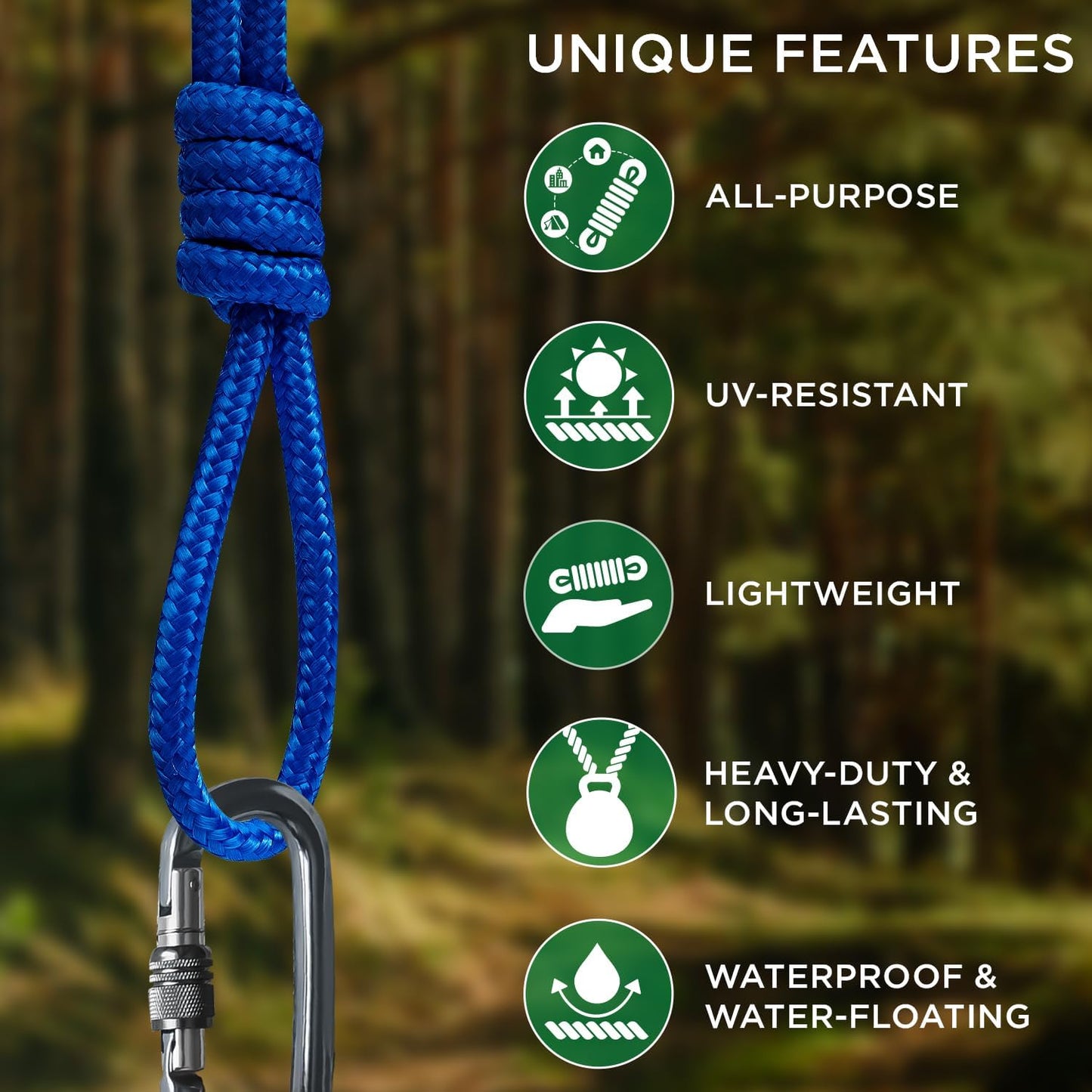 Rope – 90 Feet x 1/4 Inch (7mm) – Blue – Strong All-Purpose Utility Rope – Camping, Crafting, Flag Pole, Indoor & Outdoor – Polypropylene Nylon Poly Lightweight Diamond Braided Cord