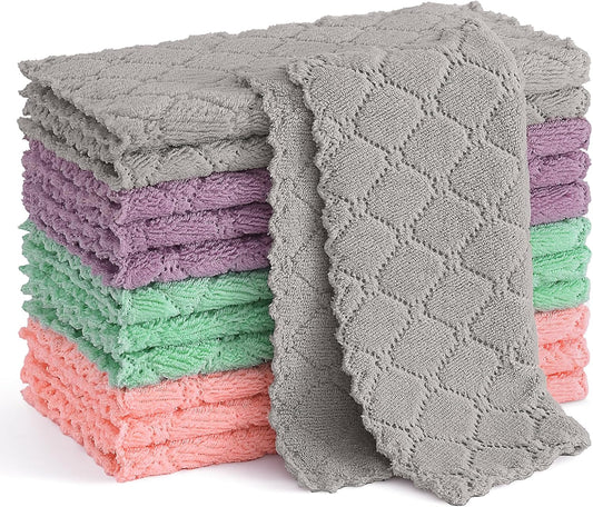 Mricrofiber Cleaning Cloths, 12 Pack Extra Soft and Absorbent Kitchen Towels, 10" x 10" Multiple-use Non-Linting Reusable Cloths for Kitchen, Dish, Household Cleaning, Multi Color