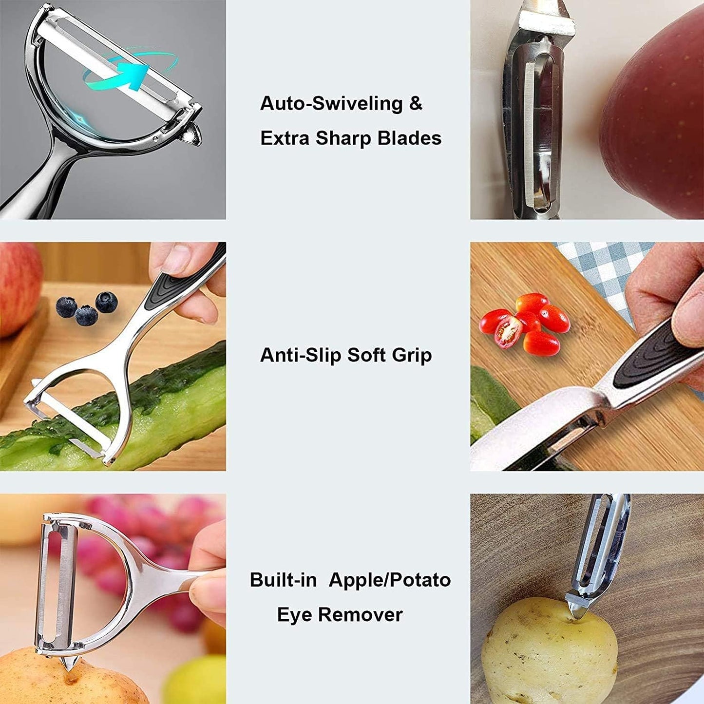 Potato Peelers, Vegetable Peeler for Kitchen Stainless Steel Y Shape Swivel Peelers, Carrot, Fruit, Ergonomic Non-Slip Handle and Sharp Blade with 2 Oranges Peeler